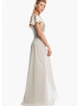 Cap Sleeve Pale Pink Satin Chiffon Bridesmaid Dress